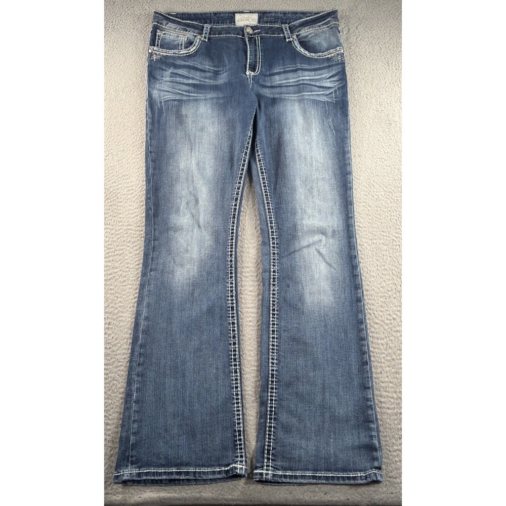 Grace in La Jeans Womens 34x32 Easy Fit Stretch Embellished Bootโ Cut Low Rise